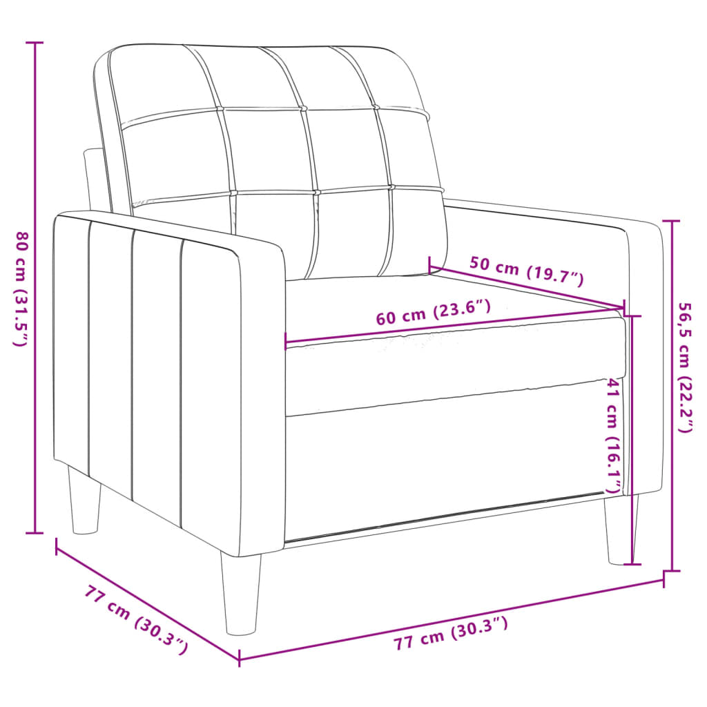 Canapea de o persoană, crem, 60 cm, catifea