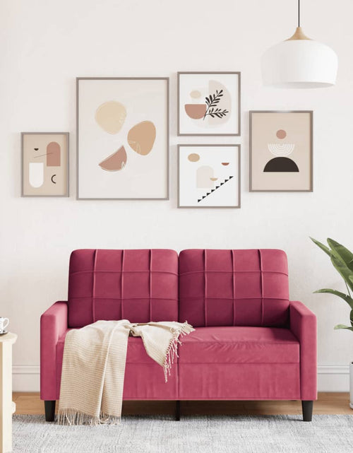 Încărcați imaginea în vizualizatorul Galerie, Canapea cu 2 locuri, roșu vin, 120 cm, catifea
