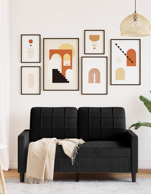 Încărcați imaginea în vizualizatorul Galerie, Canapea cu 2 locuri, negru, 120 cm, catifea
