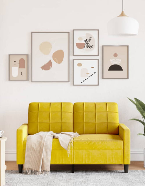 Încărcați imaginea în vizualizatorul Galerie, Canapea cu 2 locuri, galben, 120 cm, catifea
