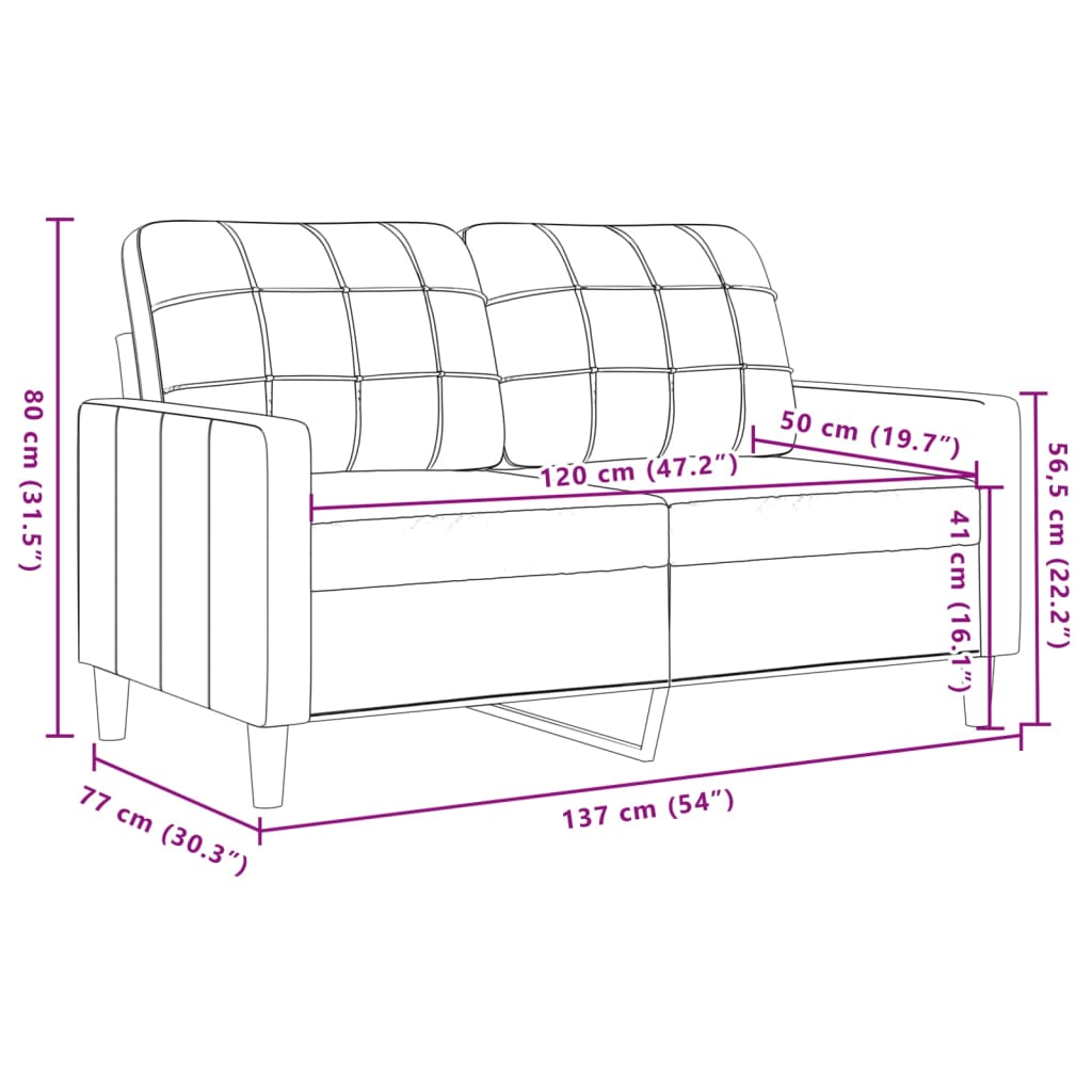 Canapea cu 2 locuri, galben, 120 cm, catifea