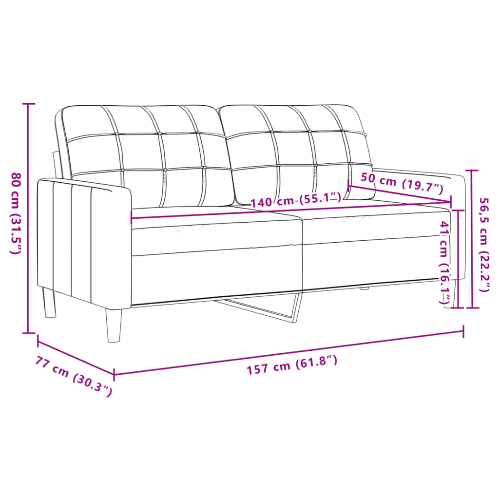 Canapea cu 2 locuri, gri închis, 140 cm, catifea