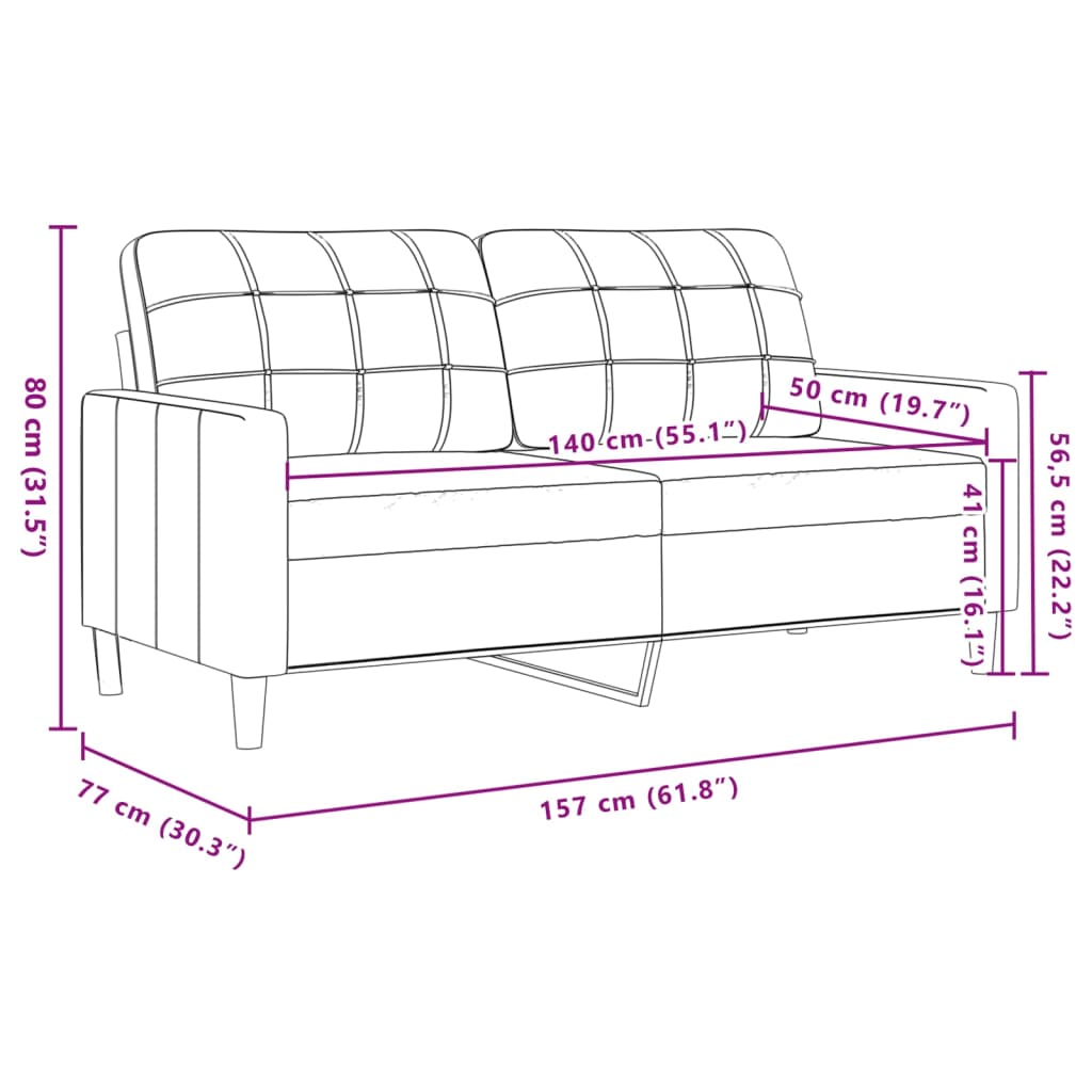 Canapea cu 2 locuri, roz, 140 cm, catifea