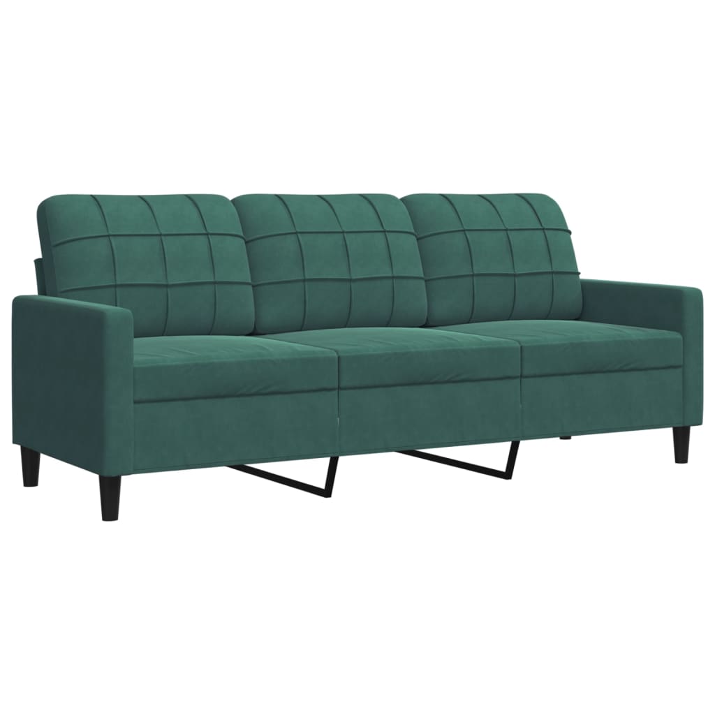 Canapea cu 3 locuri, verde închis, 180 cm, catifea