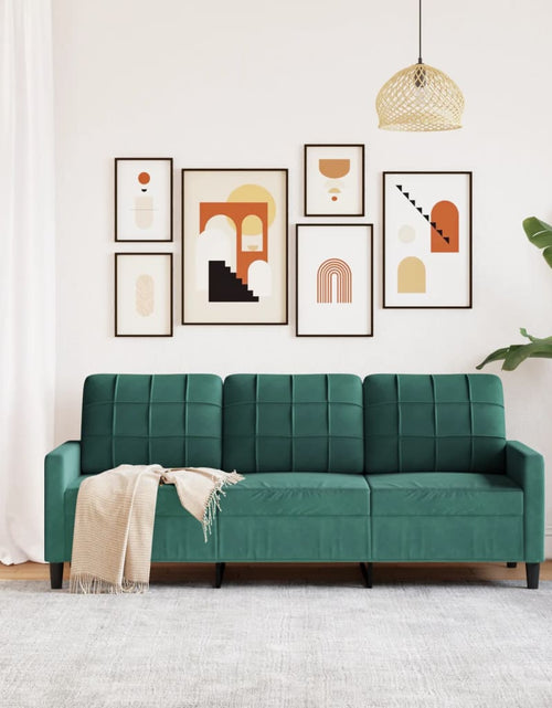 Încărcați imaginea în vizualizatorul Galerie, Canapea cu 3 locuri, verde închis, 180 cm, catifea

