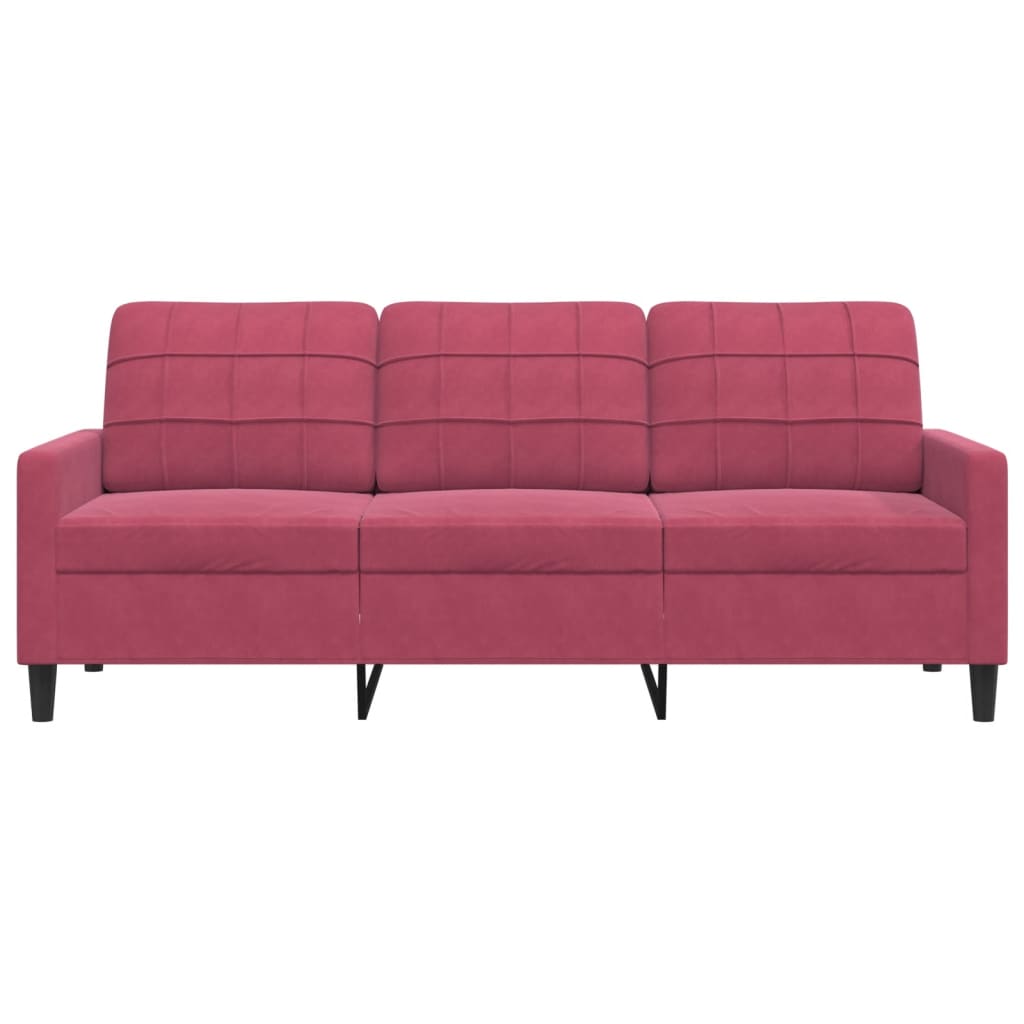 Canapea cu 3 locuri, roșu vin, 180 cm, material catifea