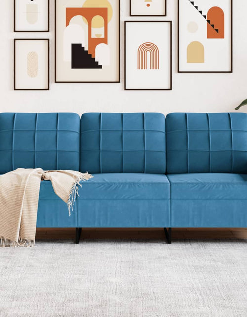 Încărcați imaginea în vizualizatorul Galerie, Canapea cu 3 locuri, albastru, 180 cm, catifea
