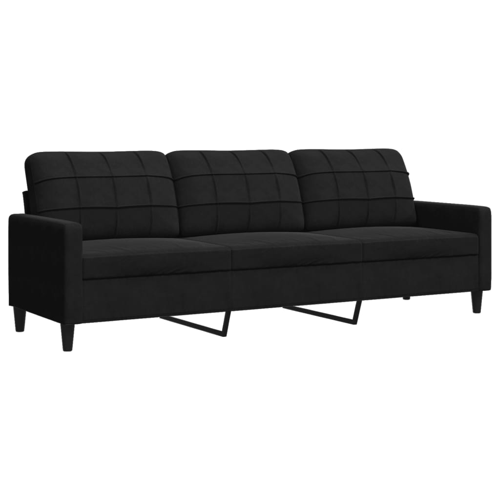 Canapea cu 3 locuri, negru, 210 cm, material catifea