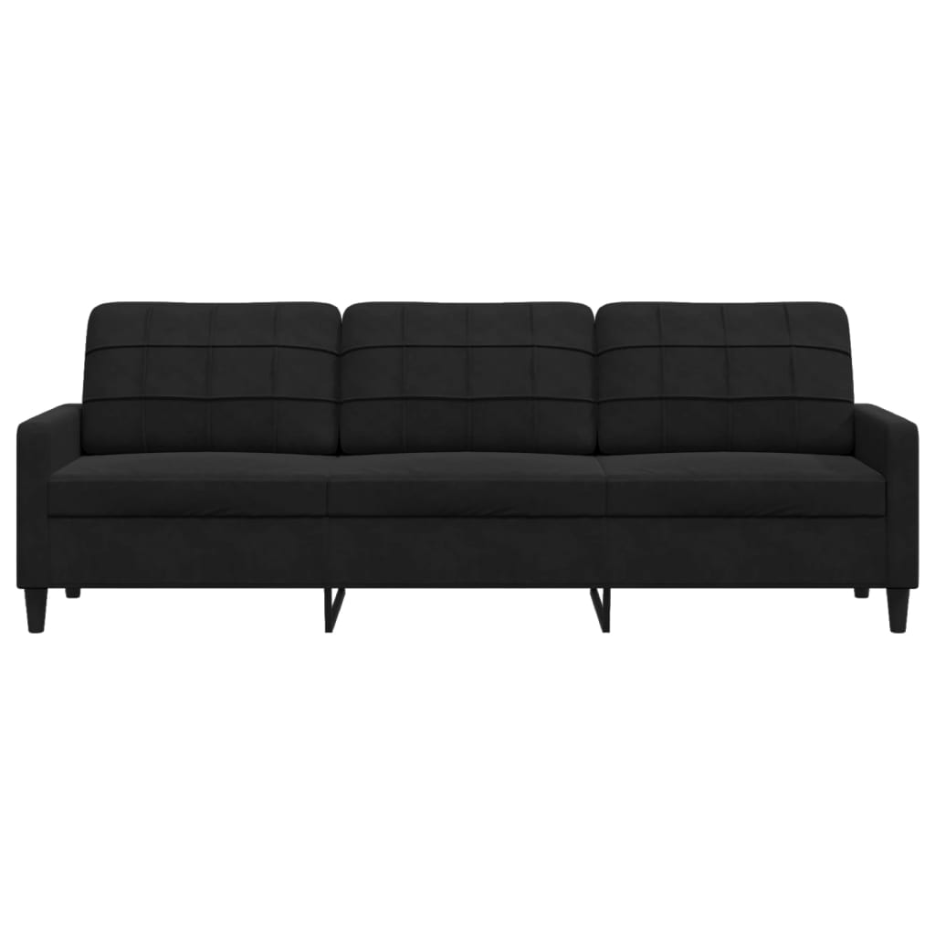 Canapea cu 3 locuri, negru, 210 cm, material catifea