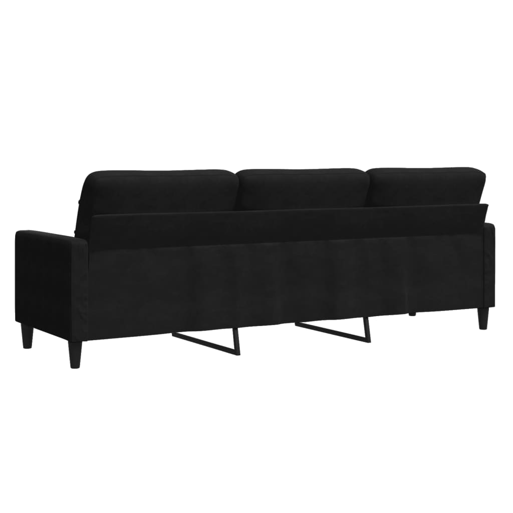 Canapea cu 3 locuri, negru, 210 cm, material catifea