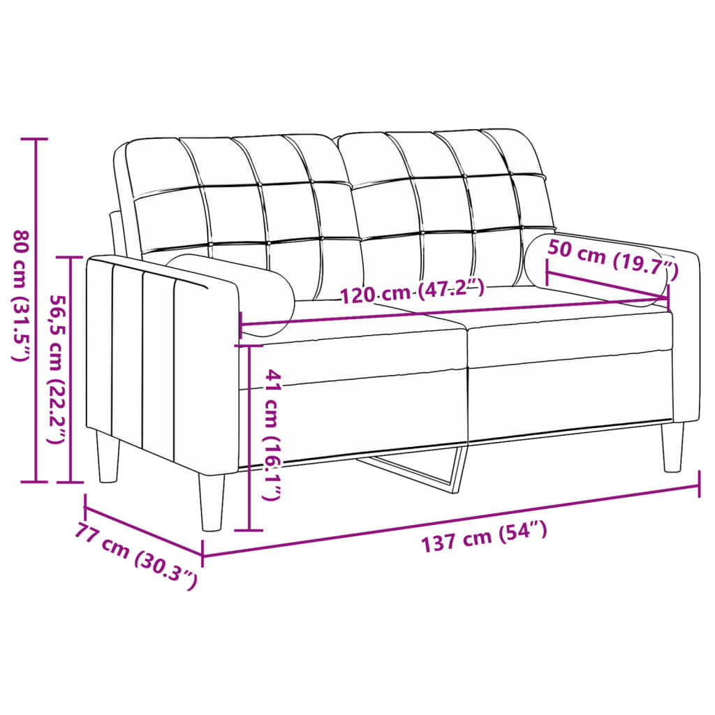 Canapea cu 2 locuri cu pernuțe, gri închis, 120 cm, catifea