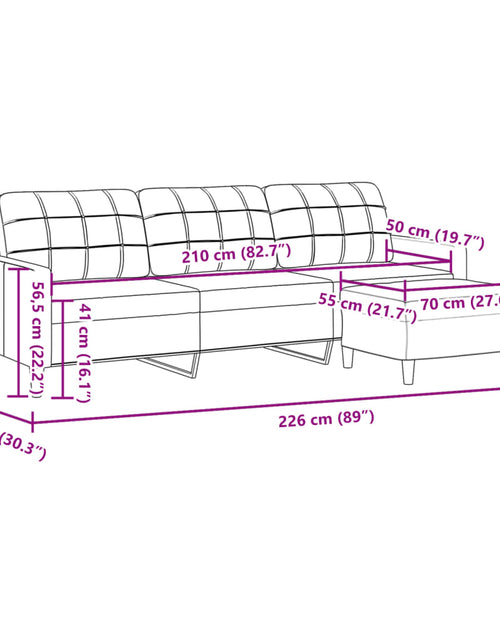 Загрузите изображение в средство просмотра галереи, Canapea cu 3 locuri și taburet, gri închis, 210 cm, textil
