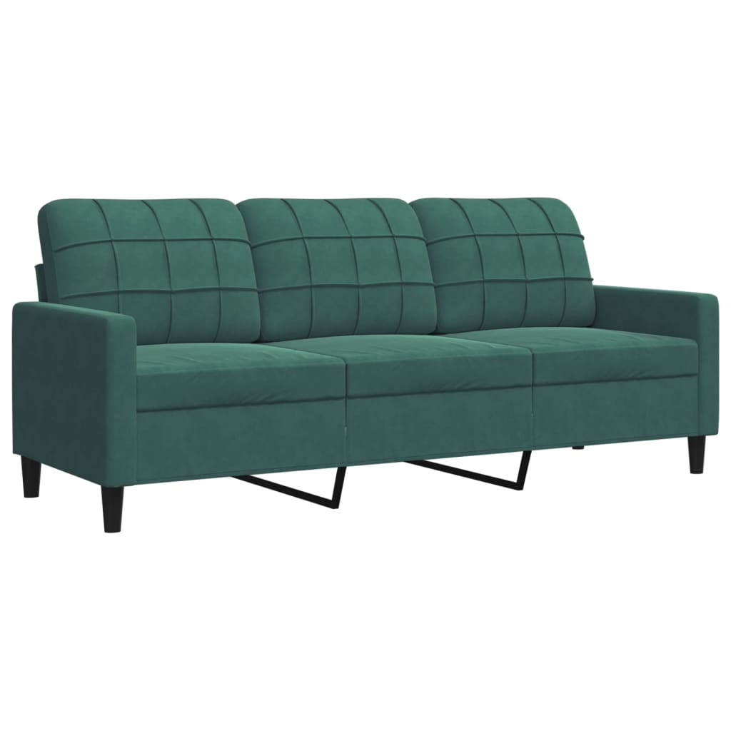Set de canapele cu perne, 3 piese, verde închis, catifea