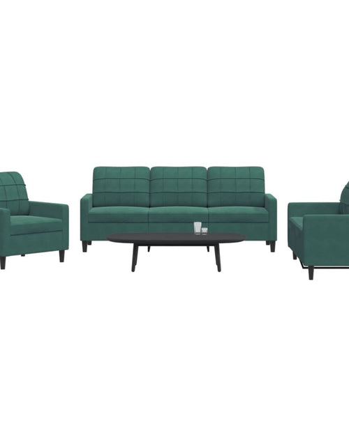 Încărcați imaginea în vizualizatorul Galerie, Set de canapele cu perne, 3 piese, verde închis, catifea
