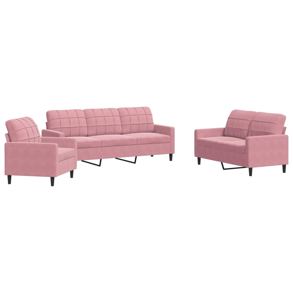Set de canapele cu perne, 3 piese, roz, catifea