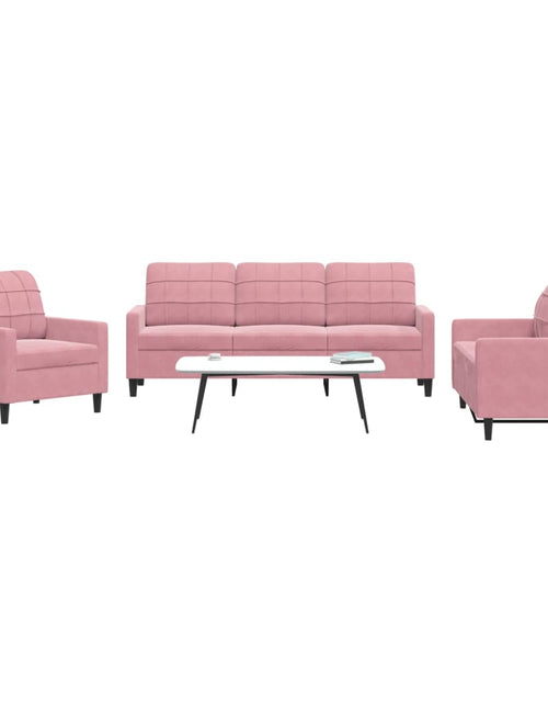 Încărcați imaginea în vizualizatorul Galerie, Set de canapele cu perne, 3 piese, roz, catifea
