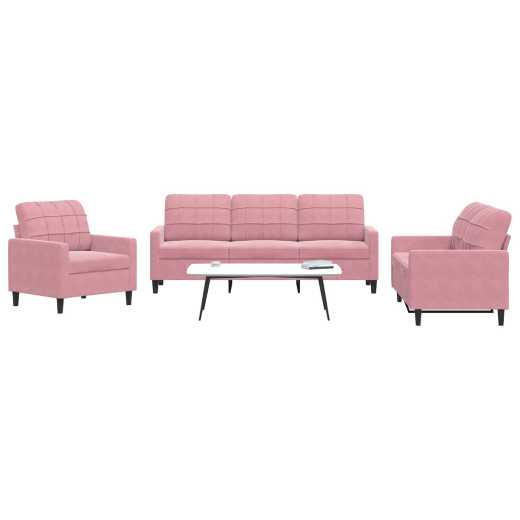 Set de canapele cu perne, 3 piese, roz, catifea