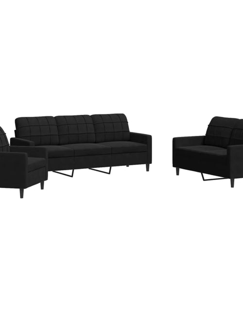 Încărcați imaginea în vizualizatorul Galerie, Set de canapele cu perne, 3 piese, negru, catifea
