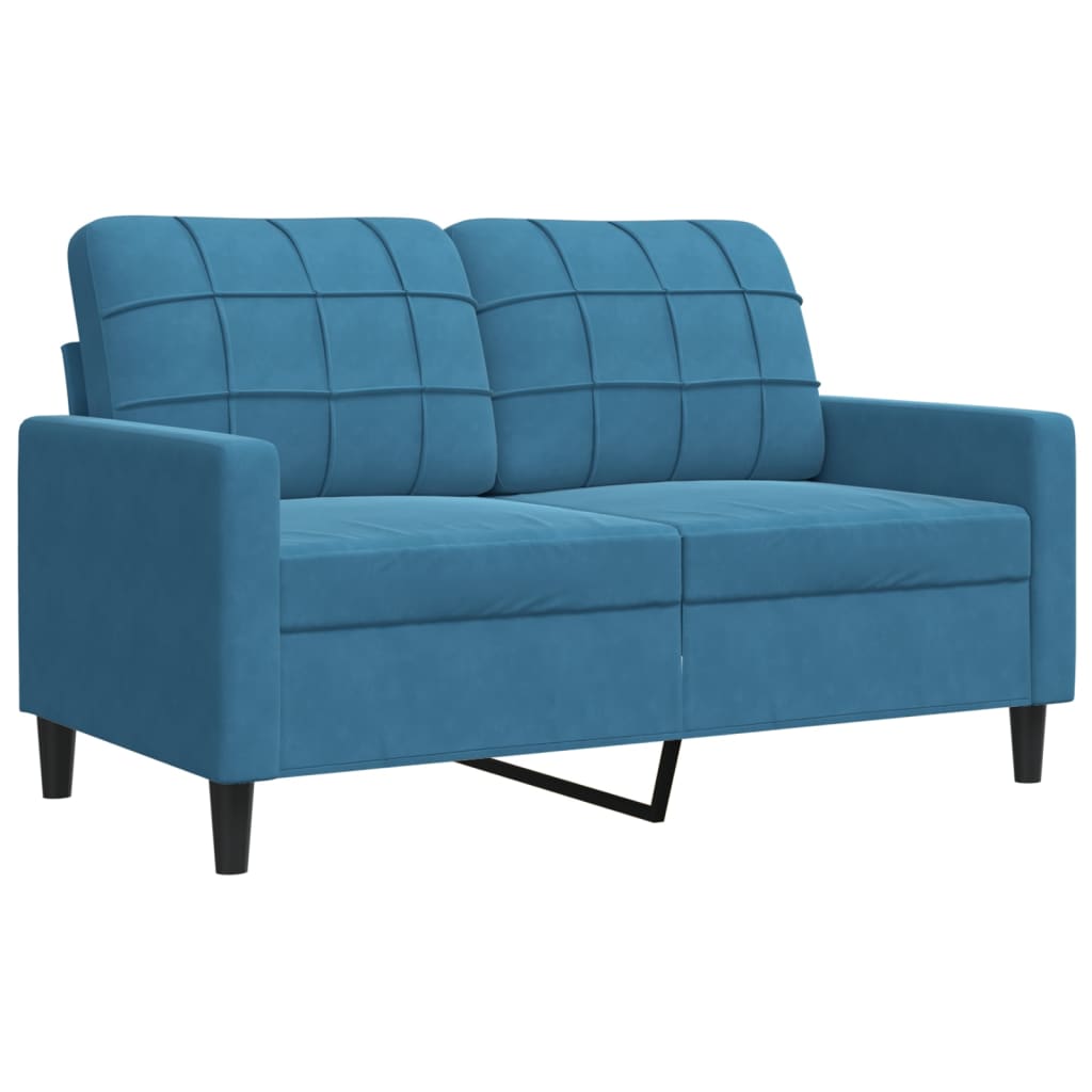 Set de canapele cu perne, 3 piese, albastru, catifea