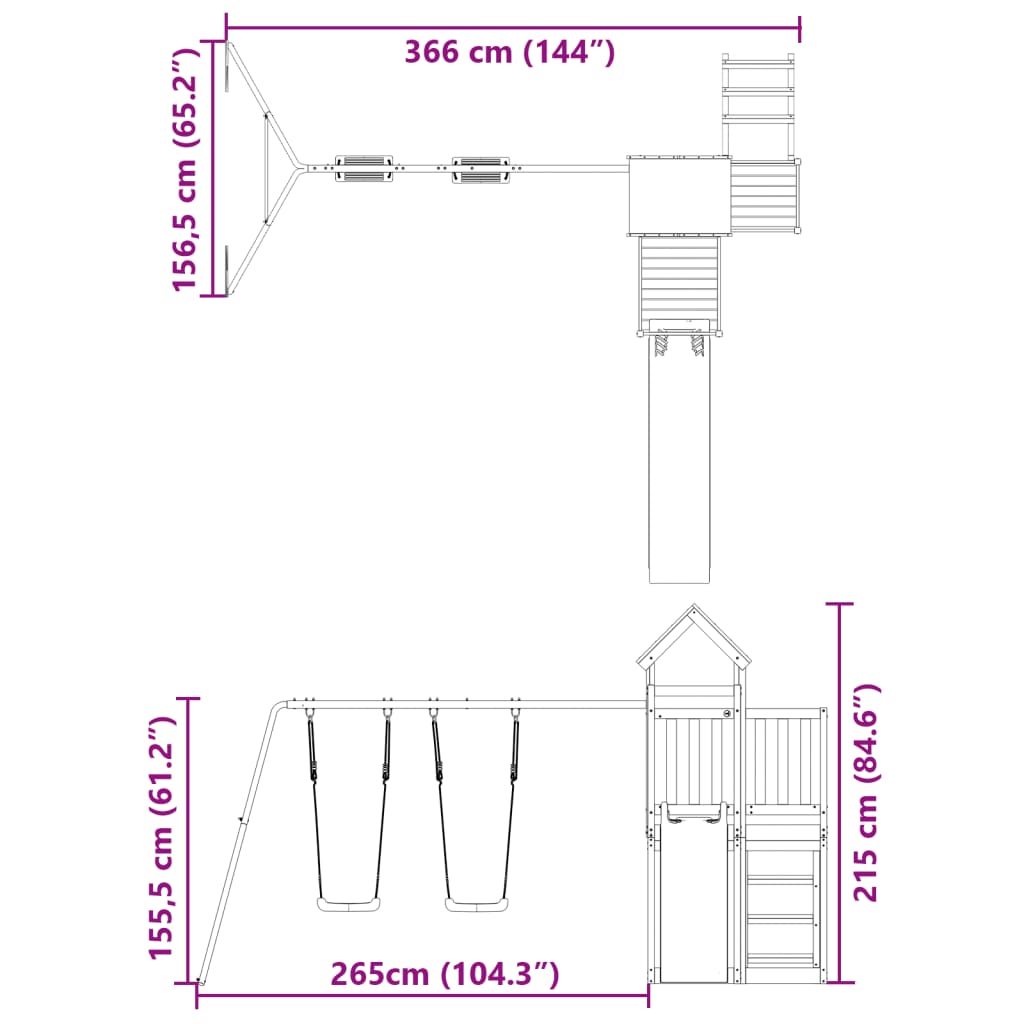 Set de joacă pentru exterior, lemn masiv de pin