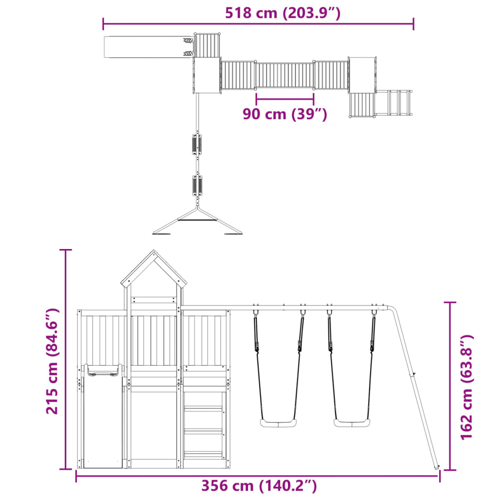 Set de joacă pentru exterior, lemn masiv de pin