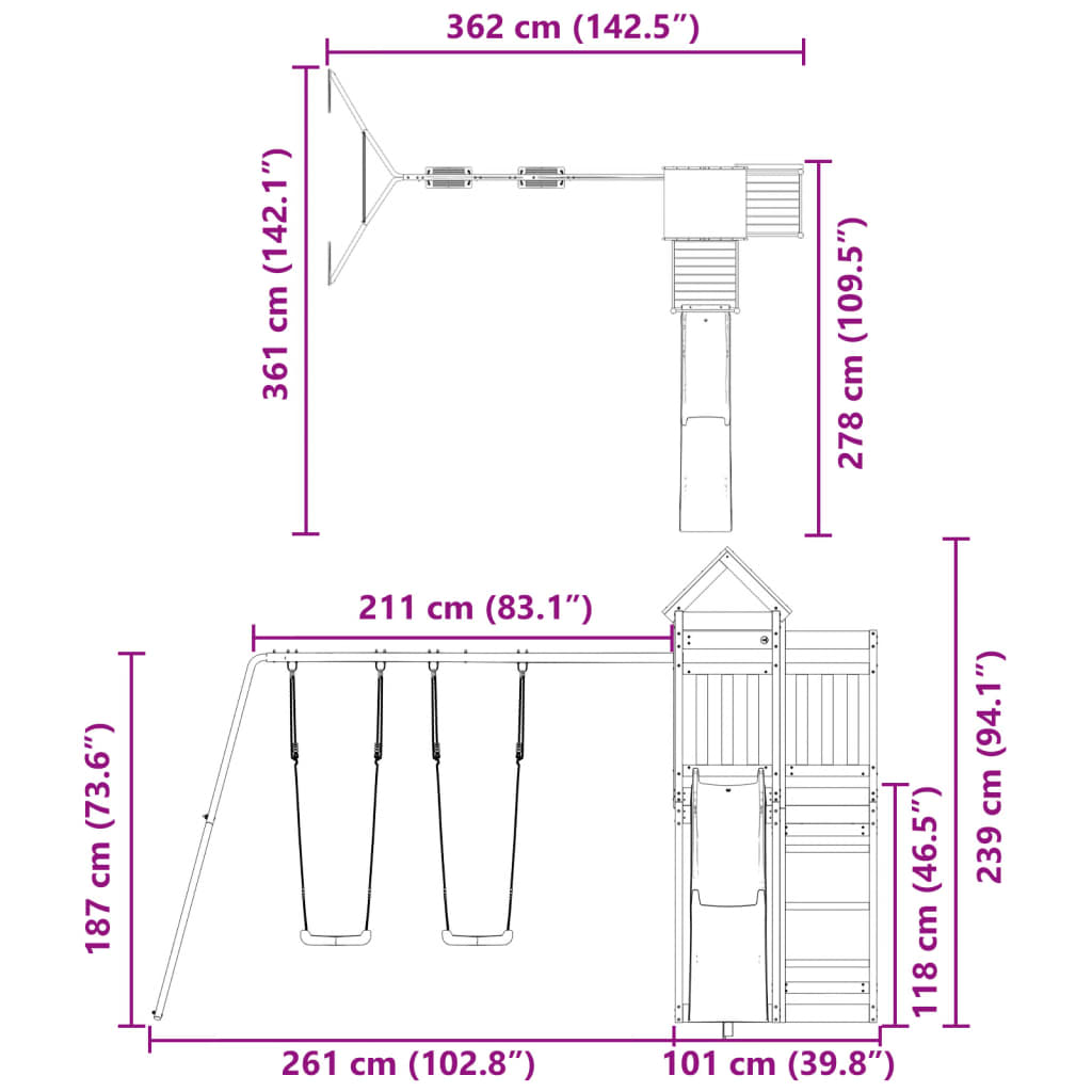 Set de joacă pentru exterior, lemn masiv de pin