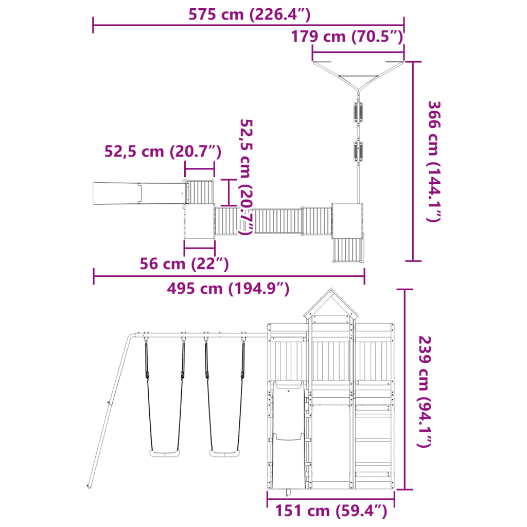 Set de joacă pentru exterior, lemn masiv de pin