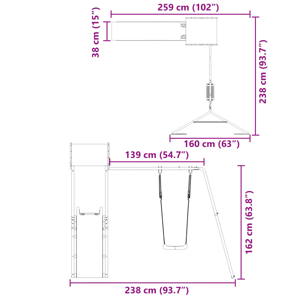 Set de joacă pentru exterior, lemn masiv de pin