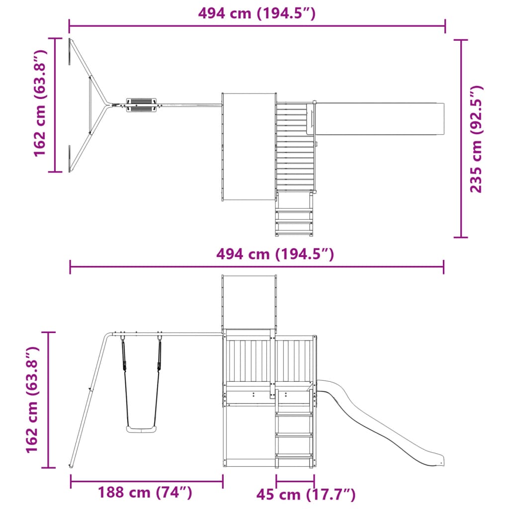 Set de joacă pentru exterior, lemn masiv de pin