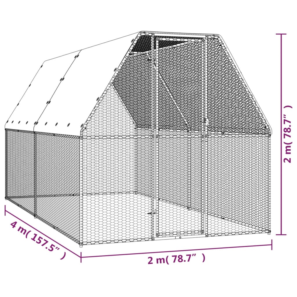 Coteț de păsări, 2x4x2 m, oțel galvanizat