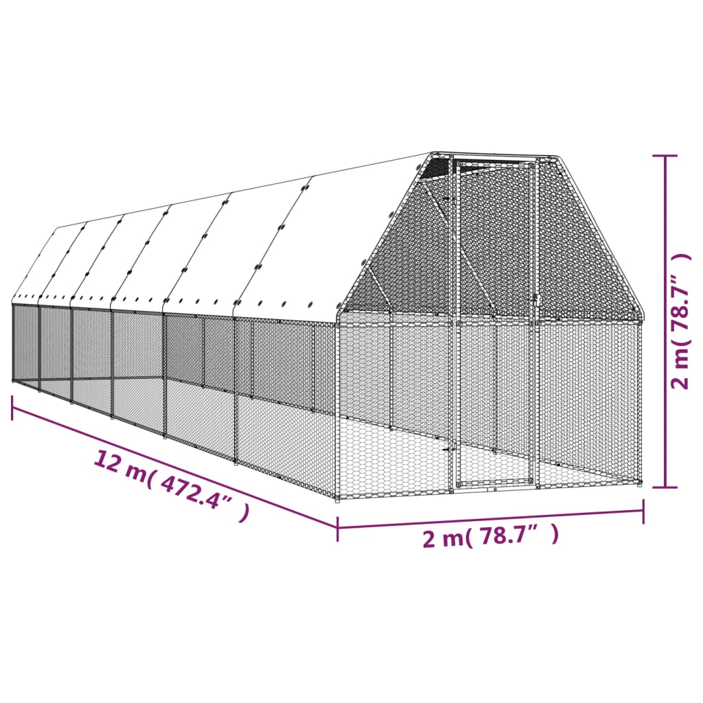 Coteț de păsări, 2x12x2 m, oțel galvanizat