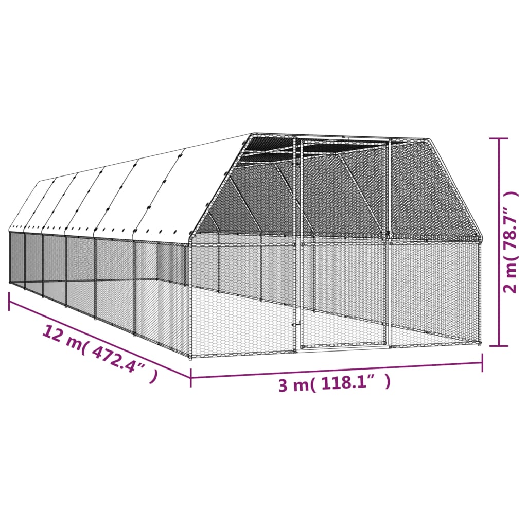 Coteț de păsări, 3x12x2 m, oțel galvanizat