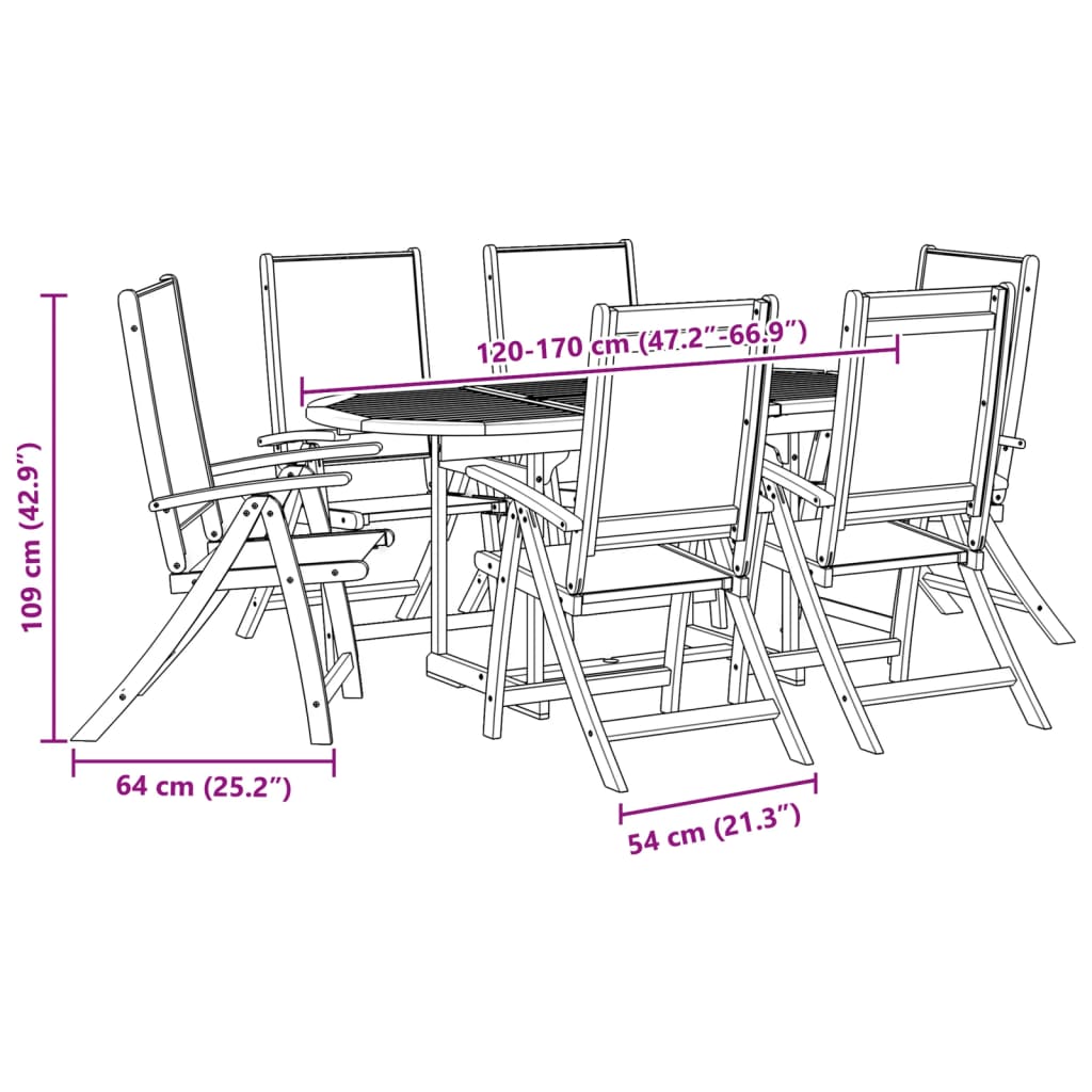 Set mobilier de grădină, 7 piese, lemn masiv acacia/textilenă