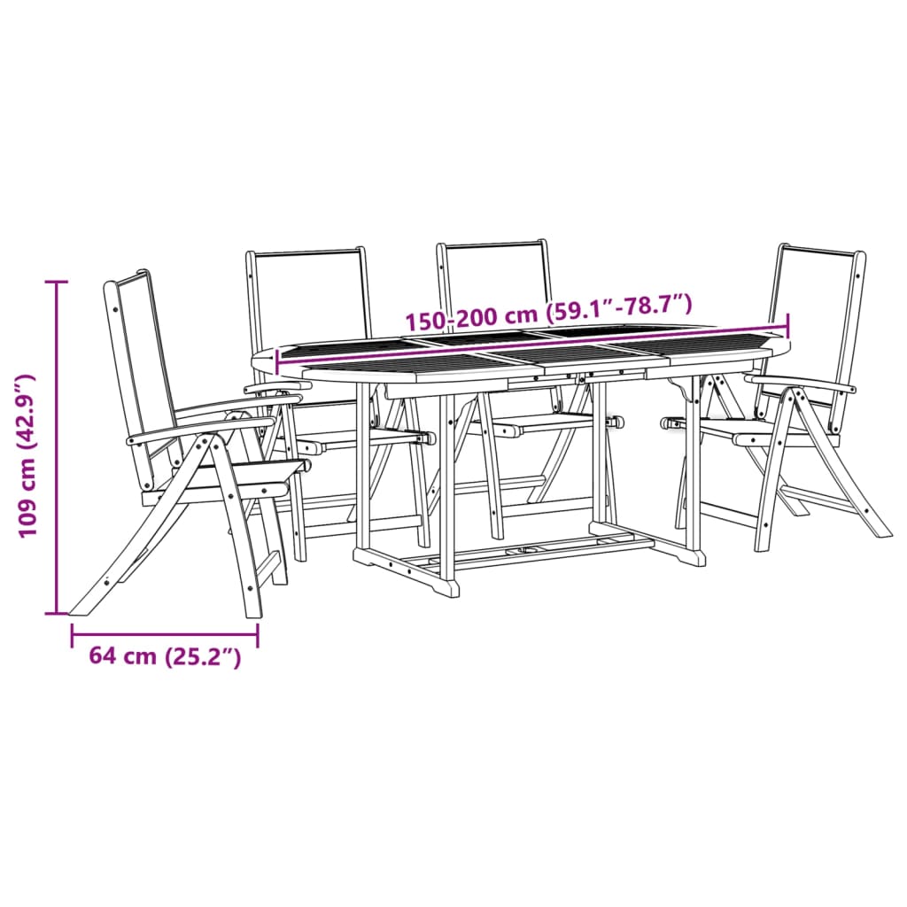 Set mobilier de grădină, 5 piese, lemn masiv acacia/textilenă