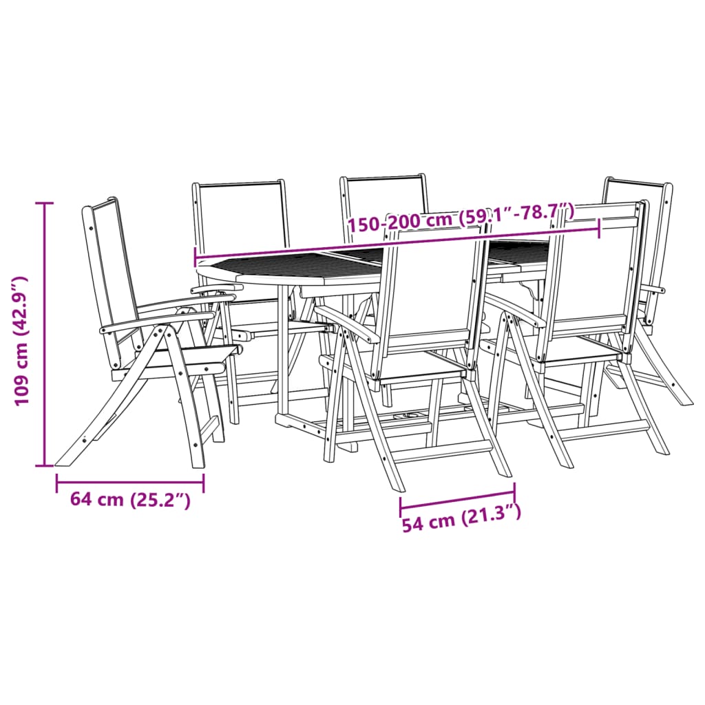 Set mobilier de grădină, 7 piese, lemn masiv acacia/textilenă