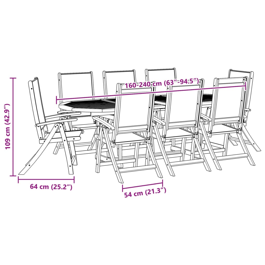 Set mobilier de grădină, 9 piese, lemn masiv acacia/textilenă