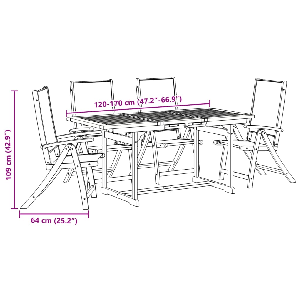 Set mobilier de grădină, 5 piese, lemn masiv acacia/textilenă