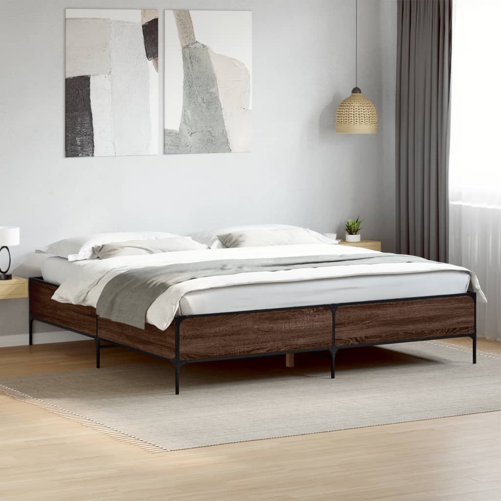 Cadru de pat, stejar maro, 180x200 cm, lemn prelucrat și metal
