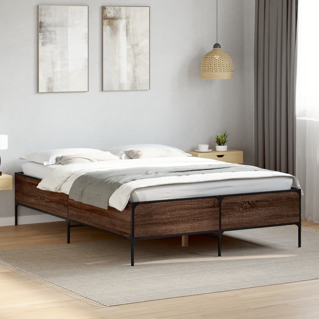 Cadru de pat, stejar maro, 120x200 cm, lemn prelucrat și metal
