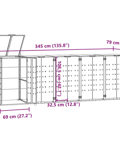 Încărcați imaginea în vizualizatorul Galerie, Depozitare coș gunoi cu roți 5 coșuri gri 345x79x117 cm oțel
