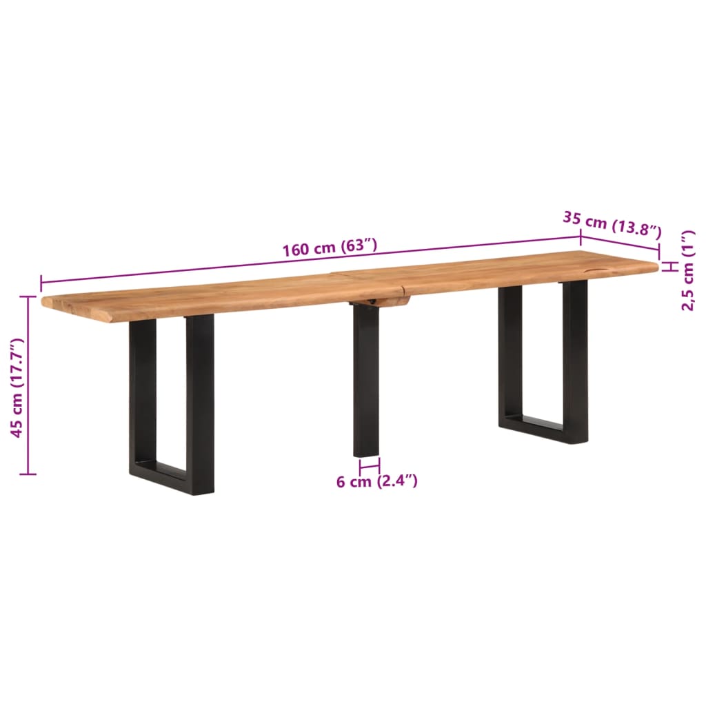 Bancă, 160 cm, lemn masiv de acacia și oțel