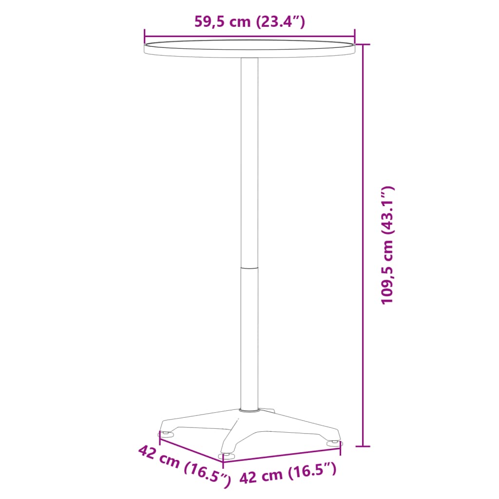 Masă bar exterior înălțime reglabilă Ø59,5x70/109,5 cm aluminiu