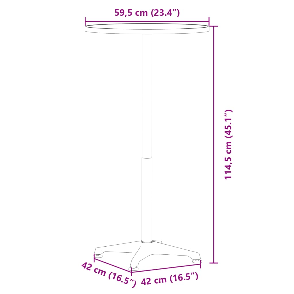 Masă bar exterior înălțime reglabilă Ø59,5x70/114,5 cm aluminiu