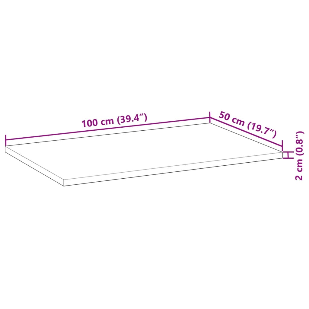 Blat de birou netratat, 100x50x2 cm, lemn masiv de acacia