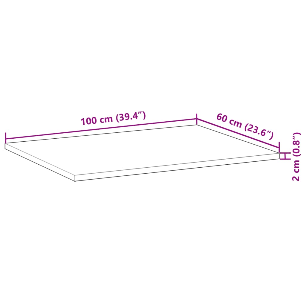 Blat de birou netratat, 100x60x2 cm, lemn masiv de acacia