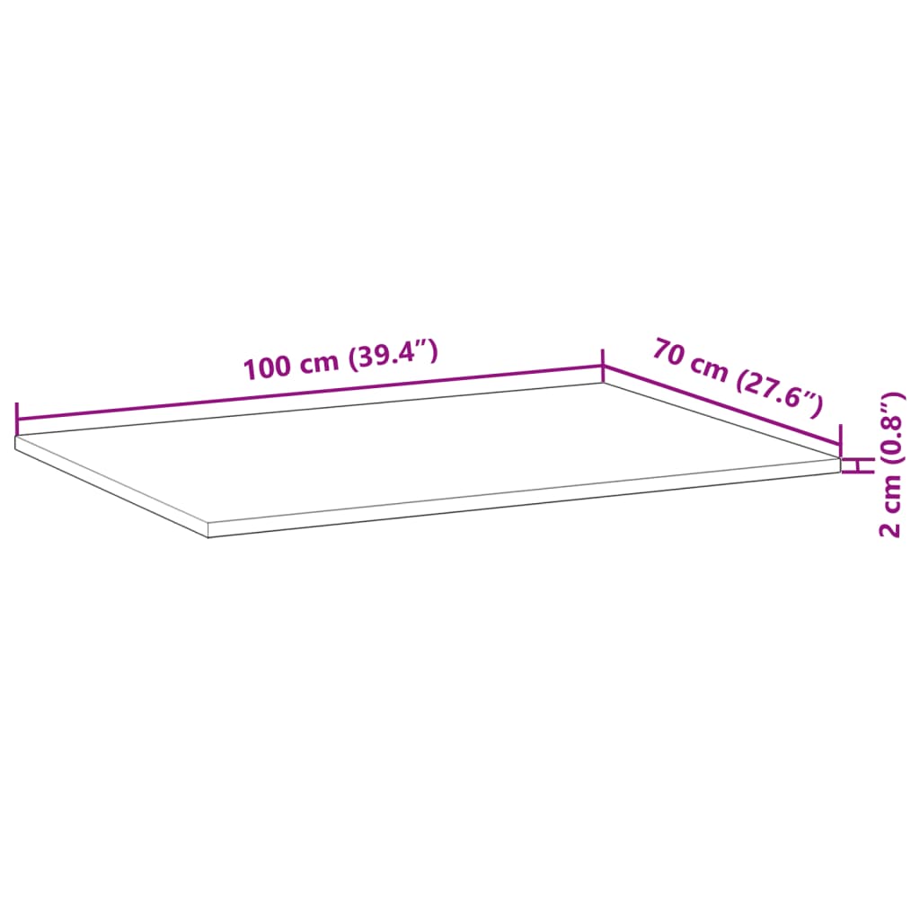 Blat de birou netratat, 100x70x2 cm, lemn masiv de acacia