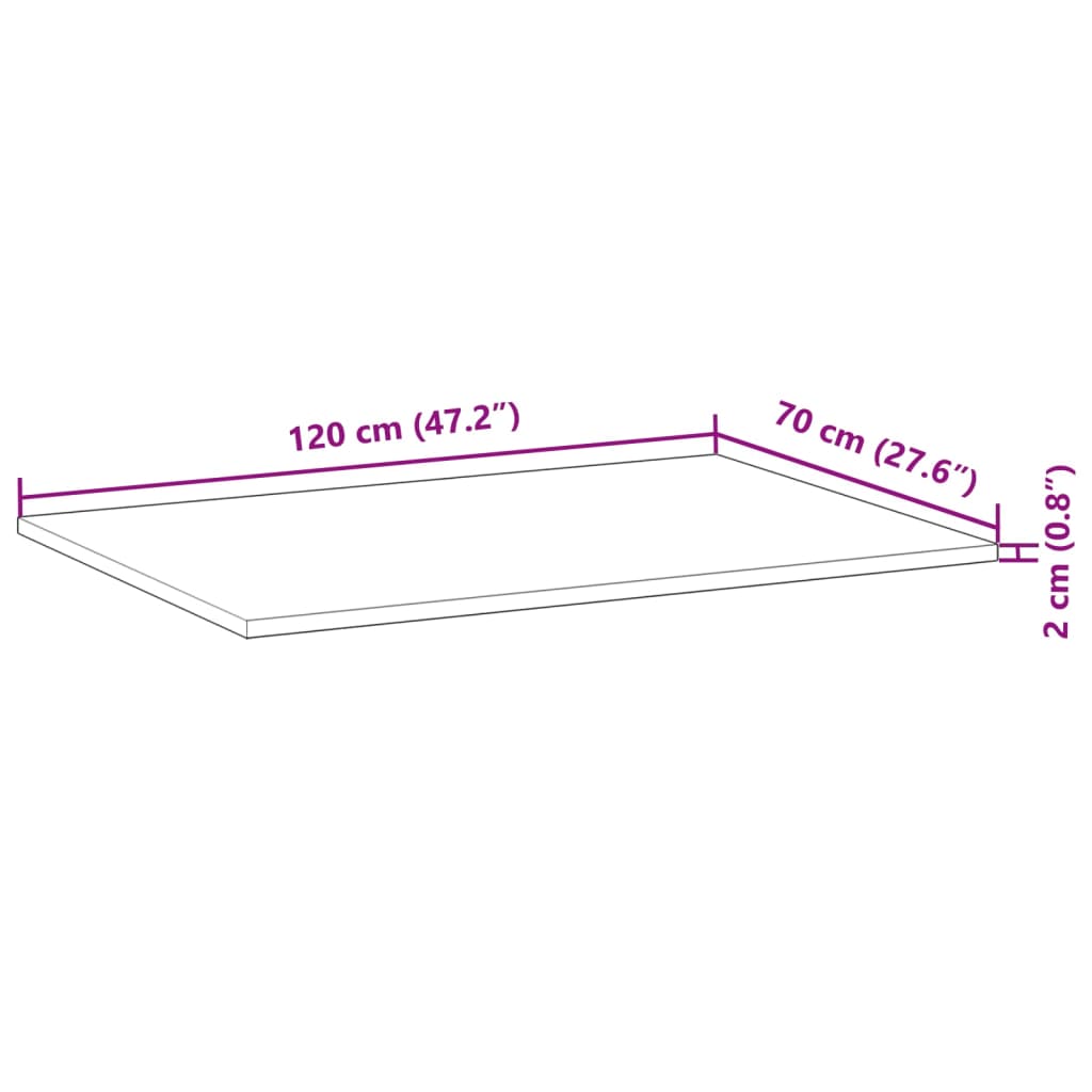 Blat de birou netratat, 120x70x2 cm, lemn masiv de acacia