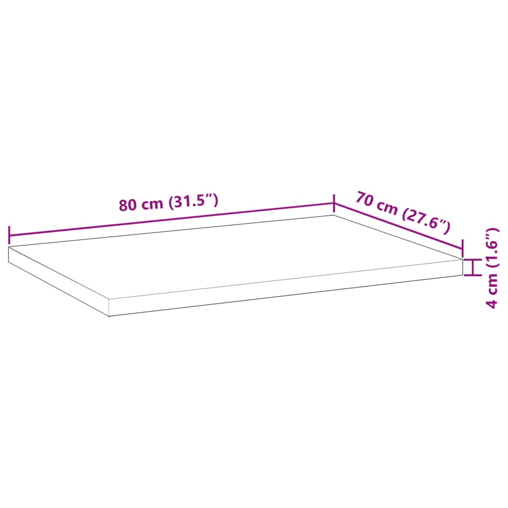 Blat de birou netratat, 80x70x4 cm, lemn masiv de acacia