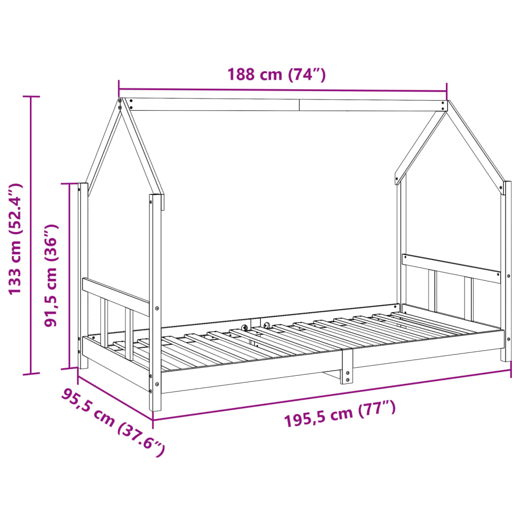 Cadru pat de copii, maro ceruit, 90x190 cm, lemn masiv de pin