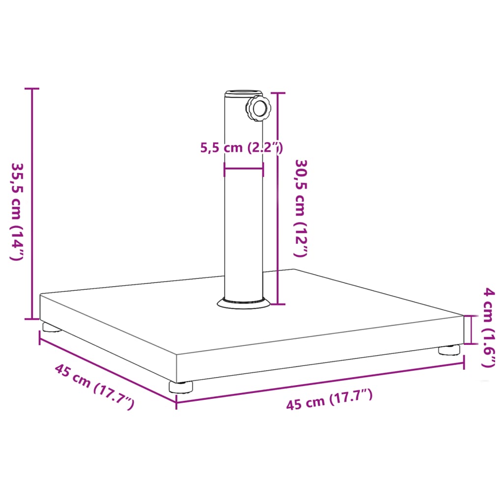 Suport umbrelă pentru stâlpi Ø32/38/48 mm, 18 kg, pătrat